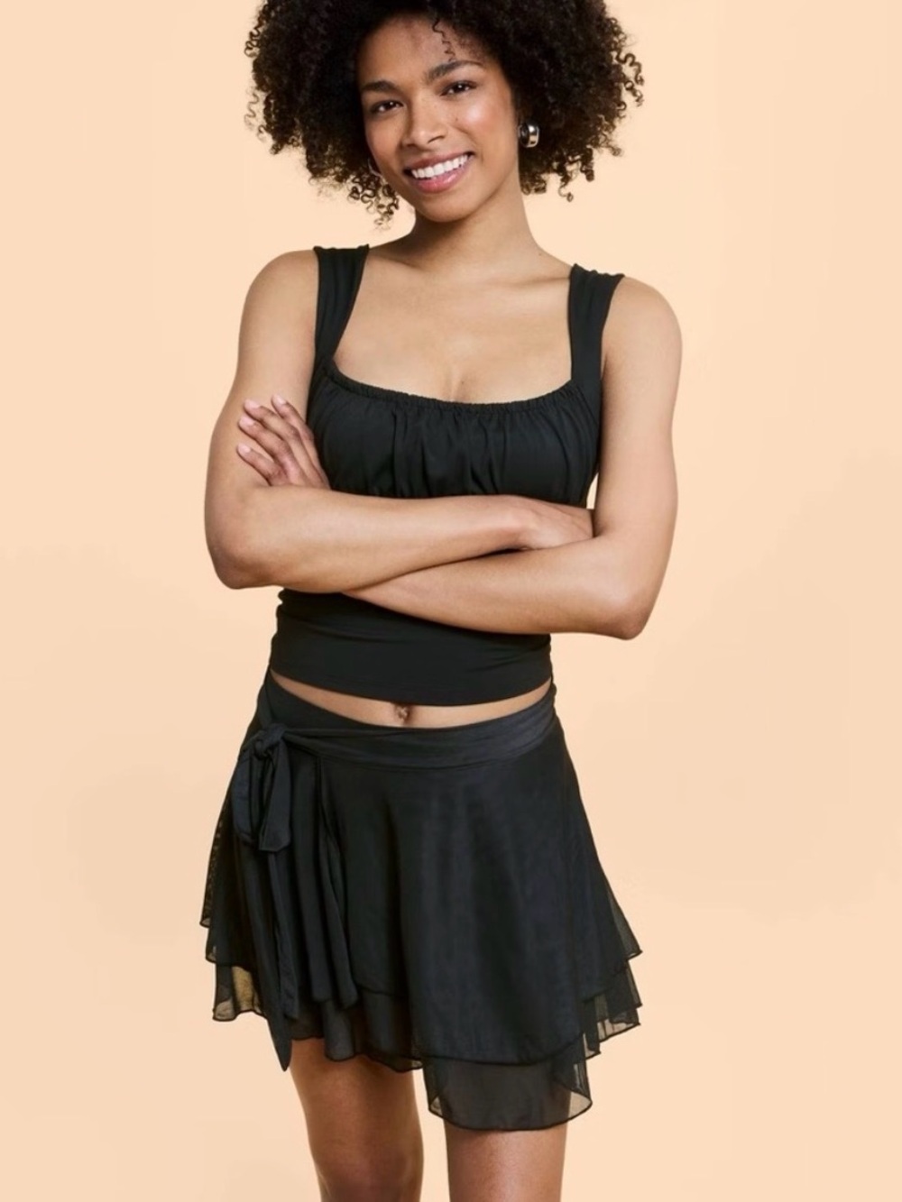Blogilates Dance Studio Wrap Skort Black Mesh Layered Skirt Shorts Medium NWT
